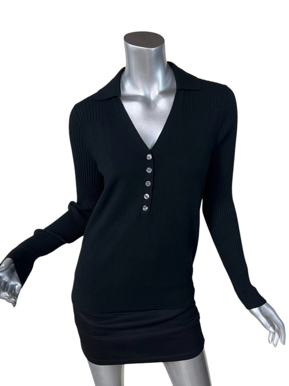 Banana Republic Ribbed Henley Long Sleeve Fitted Soft Stretch Sweater MEDIUM